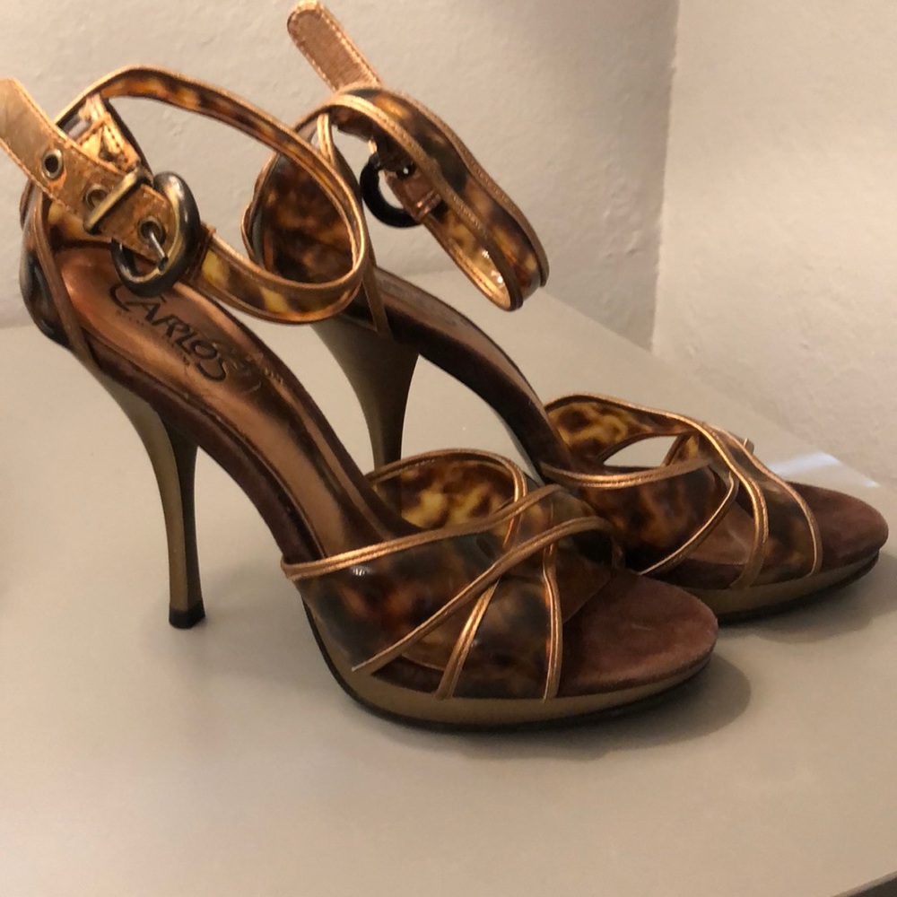 Carlos Santana leopard stilettos with ankle strap